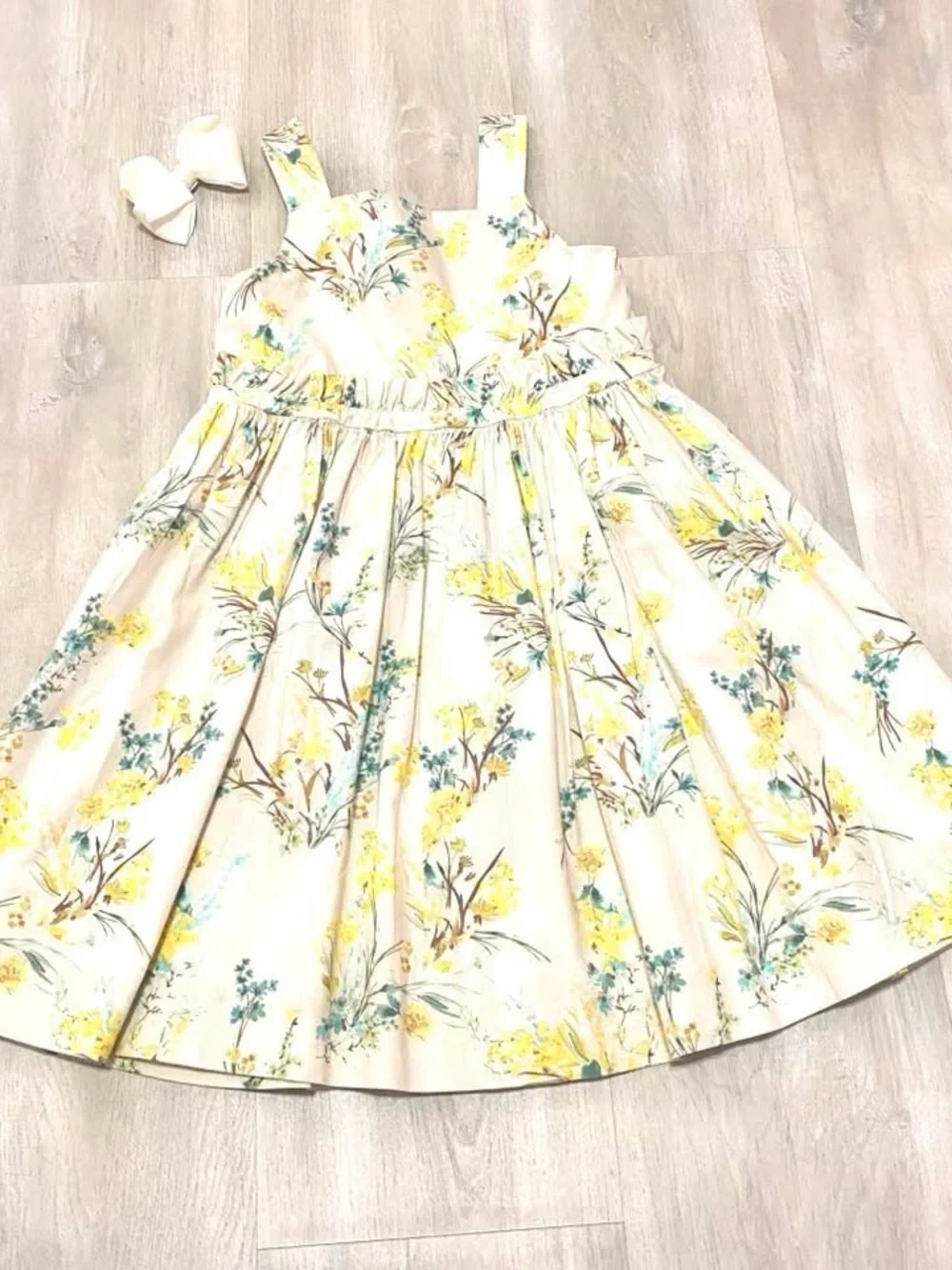 Edgehill Collection Cream Floral Party Dress with Yellow Accents